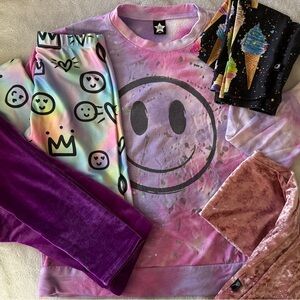 Pixie Lane soft long sleeve smiley face top+3 cute leggings size 9/10